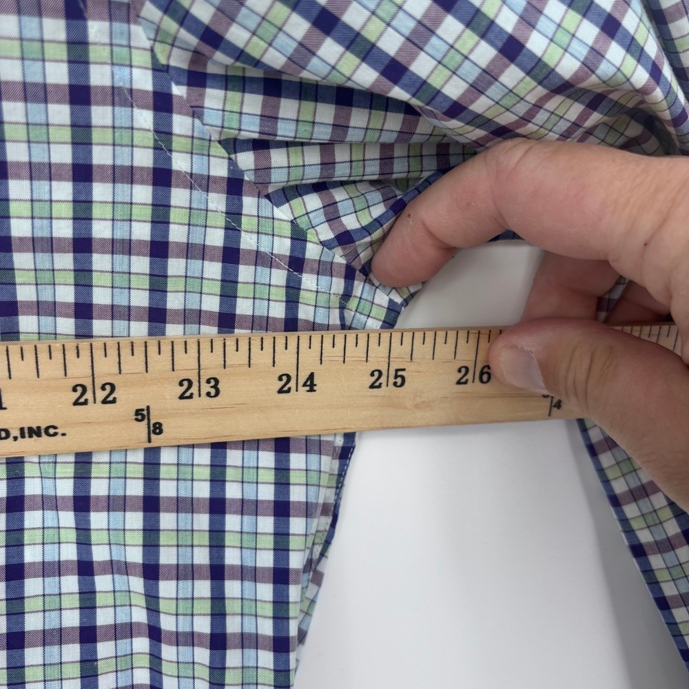 Peter Millar Button Down Shirt Mens L Blue Green Plaid 100% Cotton Preppy - Picture 4 of 8